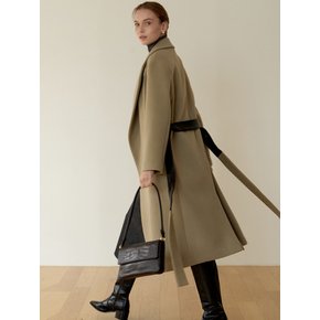 CASHMERE LEATHER BELTED COAT