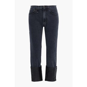 Axl Slim leather-trimmed high-rise straight-leg jeans 그레이 27086482322981958