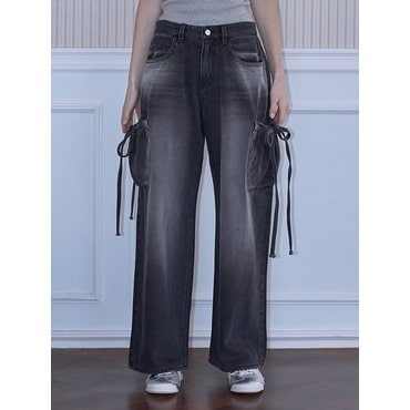 로제프란츠 Ribbon Wide Denim Pants [Black]