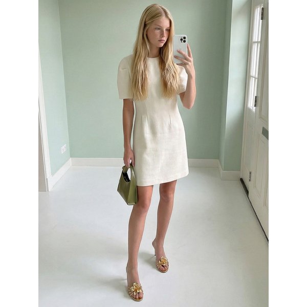 퍼프슬리브 피치 드레스_CREAM