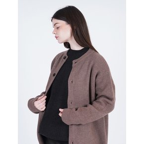 Hazzy Wool Round-neck Cardigan (Brown)