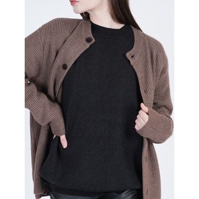 Hazzy Wool Round-neck Cardigan (Brown)