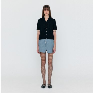 EENK WENETA Asymmetric Front Denim Mini Skirt - Grey Blue