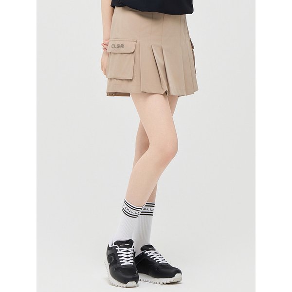 여성 에센셜 폴리스판 카고포켓 플리츠 큐롯 베이지