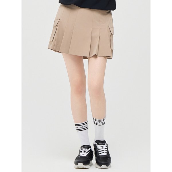 여성 에센셜 폴리스판 카고포켓 플리츠 큐롯 베이지