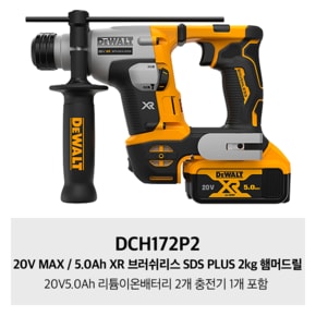 DCH172P2 디월트 20V MAX / 5.0Ah XR 브러쉬리스 SDS PLUS 2kg 햄머드릴