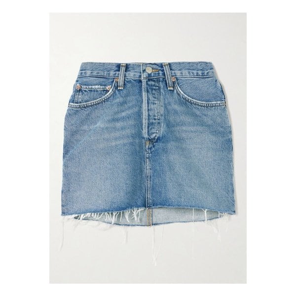 V 웨이스트 프레이 데님 미니 스커트 미드 데님 1647597356793022