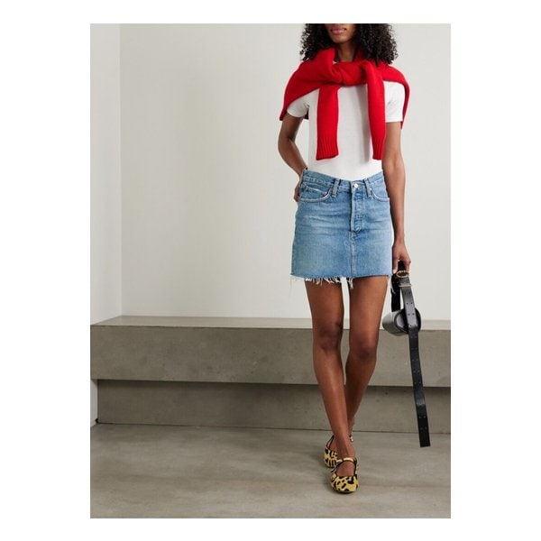 V 웨이스트 프레이 데님 미니 스커트 미드 데님 1647597356793022