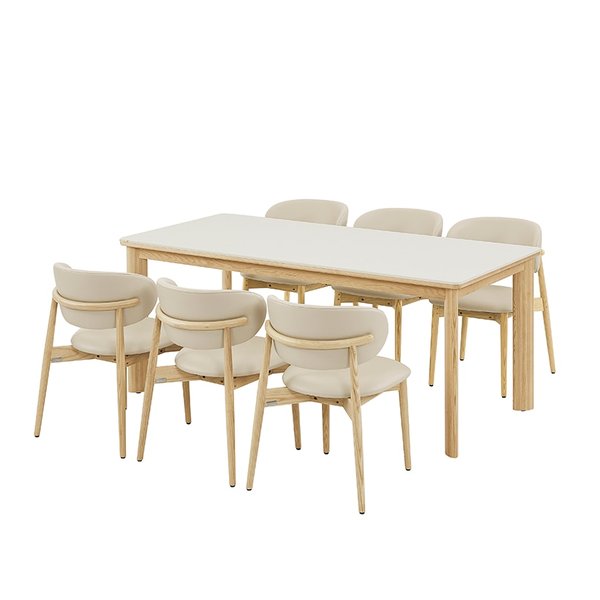 포멜로 세라믹식탁 6인세트 180cm 내추럴_가죽체어6EA (옵션 택1)