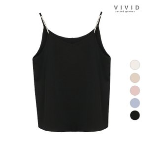 VIVID 여성 실크터치 진주장식 끈 나시