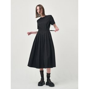 Half Sleeve Pleats Dress, Black