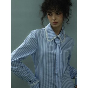 Stripe Lace Tie Shirt Blue