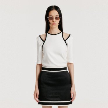 EENK YOUEL Half Sleeve Cutout Top - White