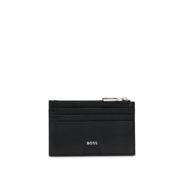 BOSS [FA25] 로고 트리밍 프린트 가죽 카드 홀더 블랙(50548826001)
