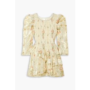 Greenwich embellished shirred floral-print lamé mini dress 메탈릭 1647597347285250