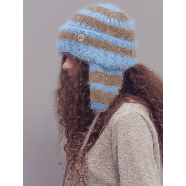 투웨이 이어플랩 비니 스트라이프 블루믹스