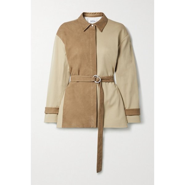 파토우 Brahm Belted Paneled Nubuck And Cotton-twill Jacket 브라운 34344356236781735