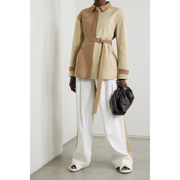 파토우 Brahm Belted Paneled Nubuck And Cotton-twill Jacket 브라운 34344356236781735