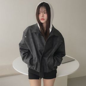 스웨이드 레더 오버핏 스터드 자켓 ou 4192c_P407293056