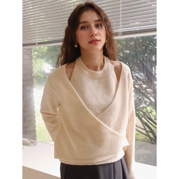 Rosy Halterneck Wrap Knit Top - Pink