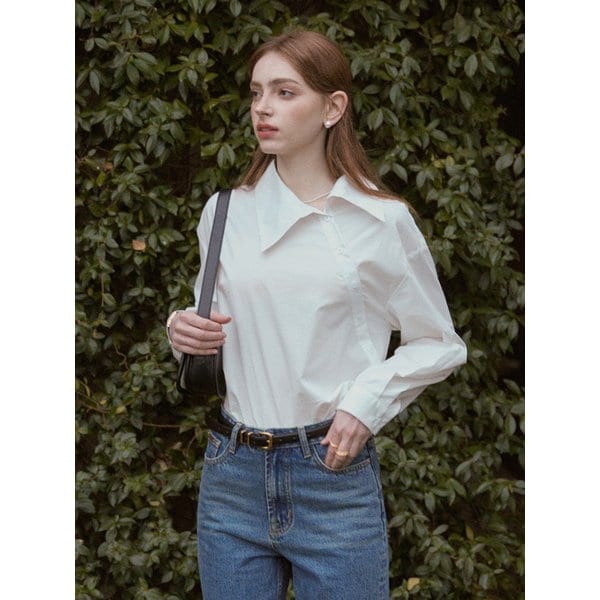 [단독]NESIS unbalance slant shirt_white