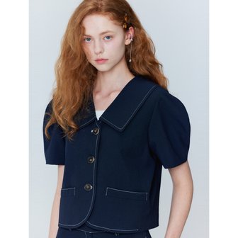 오프닝선샤인 Puff Sleeve Cropped Jacket_Navy