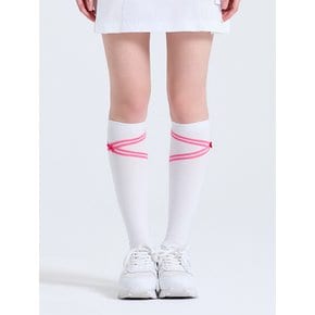 여성 리본 포인트 니삭스 핫핑크