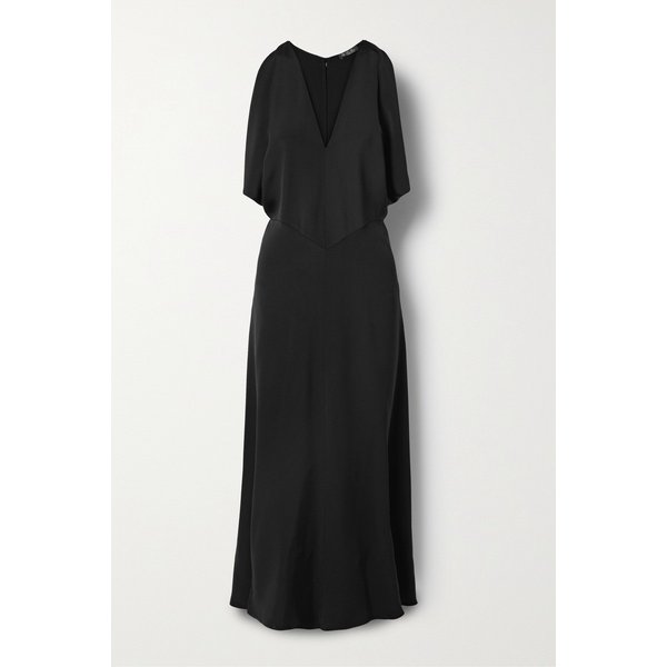 밀레나 드레이프 실크 미디 드레스 블랙 1647597329802572