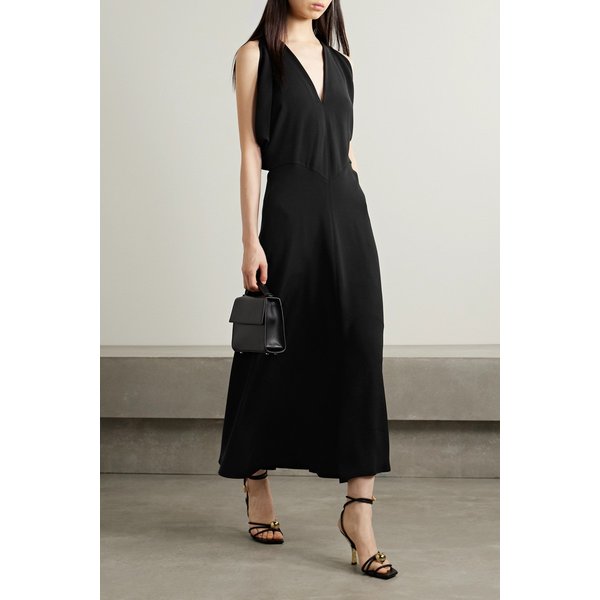 밀레나 드레이프 실크 미디 드레스 블랙 1647597329802572