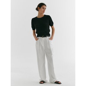 STRAIGHT LINEN TUCK PANTS_WHITE