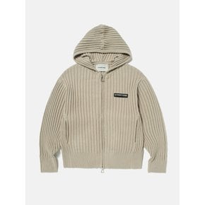 Ribbed Zip Hoodie Sweater (DARK BEIGE)