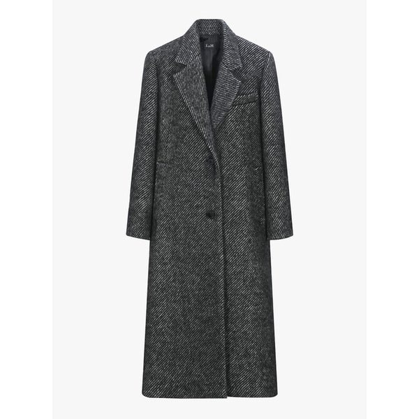 테일러드 카라 헤링본 패턴 롱 코트 EMOAWHC010