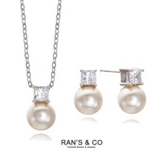 RAN'S&CO [란스앤코] 스와로브스키크리스탈 8mm진주 스퀘어 세트 (실버92.5%)