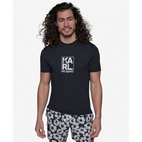 칼라거펠트 맨즈 Short-Sleeve 박스 로고 Rashguard - 블랙 27004624 1388662
