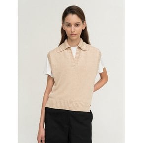 linen collar knit vest (beige)