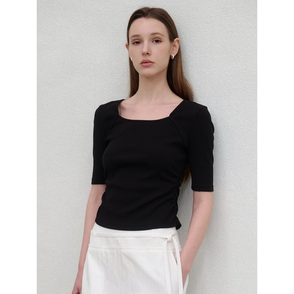 Square-neck Shirring T-shirt_3color