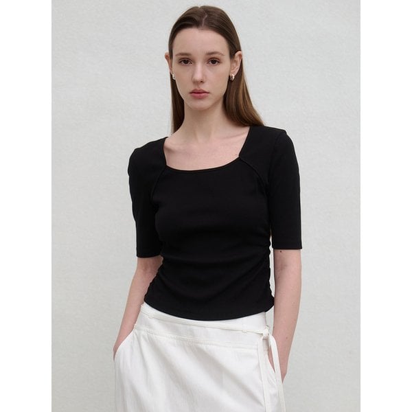 Square-neck Shirring T-shirt_3color