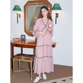 Lace Point Chiffon Long Dress_ Pink