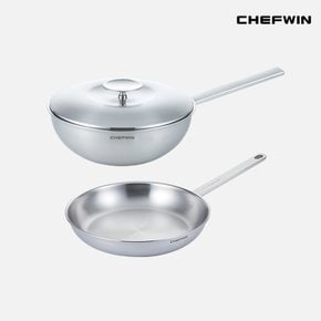 304STS 통5중 프리미엄 스텐 24cm 후라이팬+304STS 24cm 멀티웍