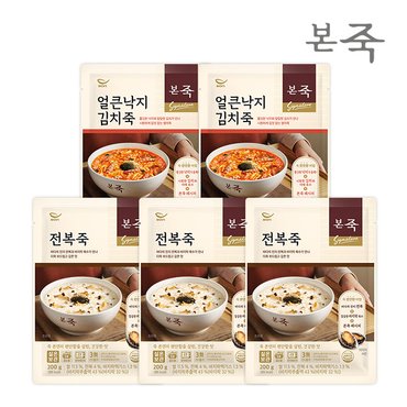 아침엔본죽 [본죽] 시그니처 파우치죽 200g 2종 5팩 SET(전복3+낙지김치2)