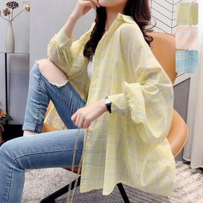 비앙키 체크 시스루 셔츠