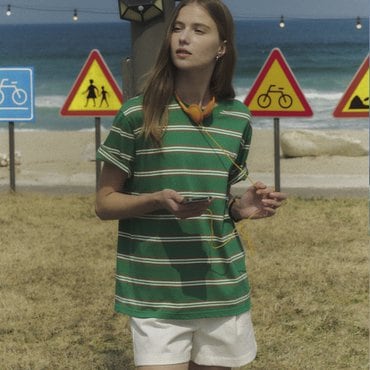 틸아이다이 Multi stripe cotton t-shirt_Green