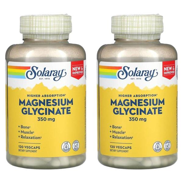 [해외직구] Solaray 솔라레이 하이앱소프션 마그네슘 글리시네이트 350mg 120베지캡슐 2팩