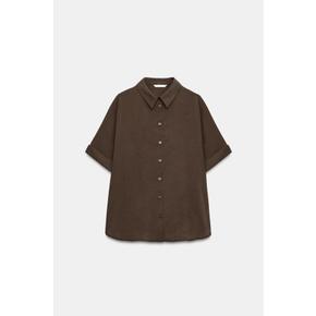 레귤러핏 플루이드 반팔 셔츠 / 1608/322/716 DARK BROWN