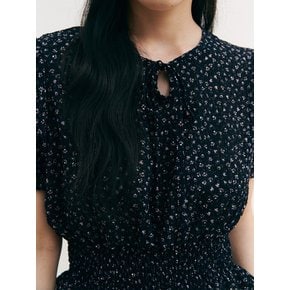 Floral Smocking Crop Blouse_black