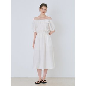 Linen Off-Shoulder Banding Long Dress - Ivory