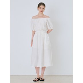 Linen Off-Shoulder Banding Long Dress - Ivory