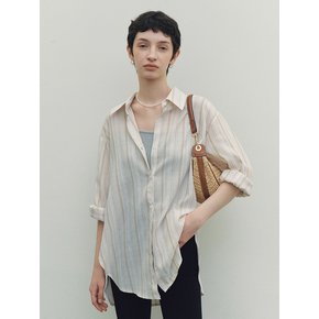 Peach Stripe Over Fit Shirt (Beige)