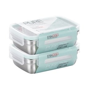 1+1 스텐락 국산 스텐밀폐용기 퓨어 직사각 5호 730ml