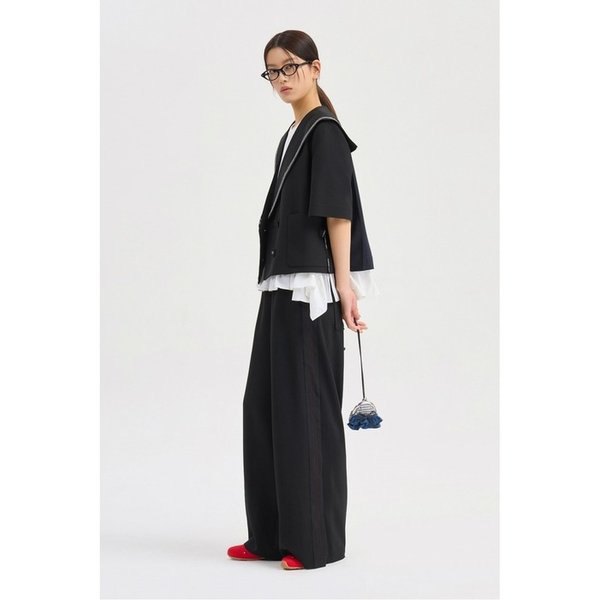 Waist Color Block Banding Wide Pants (black) LFPNM26400BKX